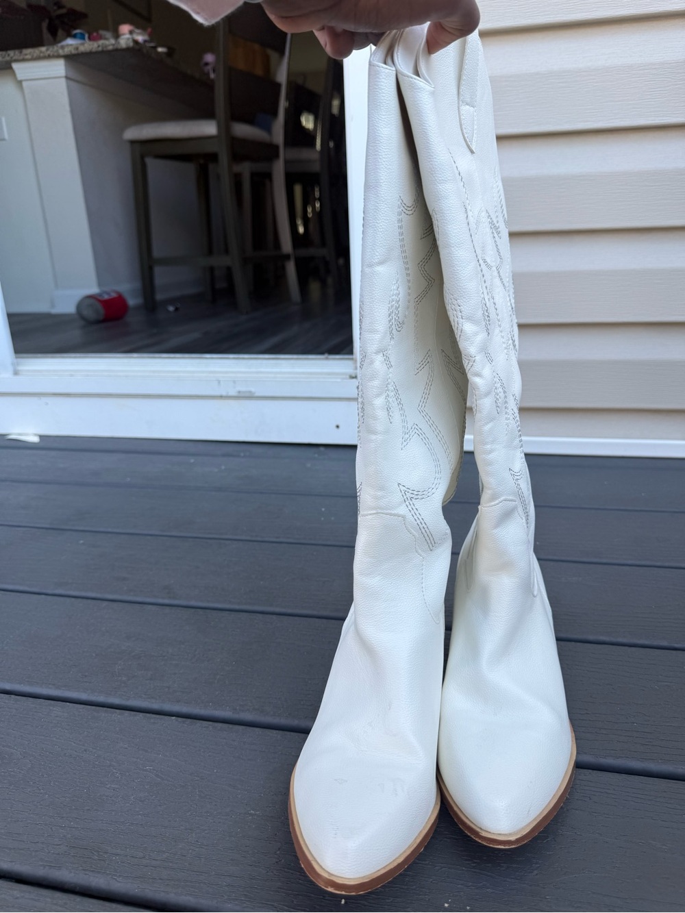 Amazon White Over-the-Knee Western Boots